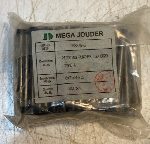 100 Pieces of Mega Jouder R33275-6 Piercing Punches ISO 8020 Type A