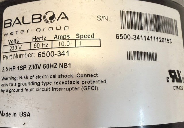 Balboa Water Group BWG Pump 6500-341 | 230V 60Hz 10A 1 Speed 2.5Hp Hot Tub Pump