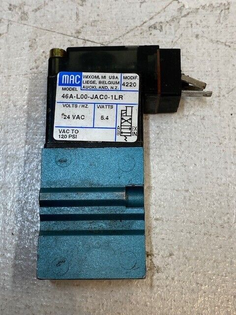 MAC Solenoid Valve 46A-L00-JAC0-1LR, 24VAC, 5.4W, 120Psi