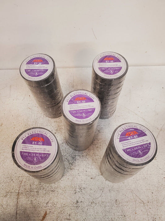 5 Pack of 10 Units of Aska Electrical Tapes ET-60 | 7Mil x3/4"x60Ft (50 Total)