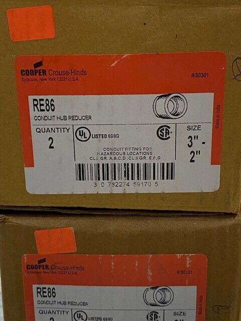 2 Boxes of 2 Quantity of Cooper RE86 Conduit Hub Reducers (4 Quantity Total)