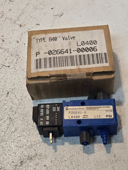 Mannesmann Rexroth P26641-6 Pneumatic Solenoid Valve L0400 Type 840 Valve 115PSI