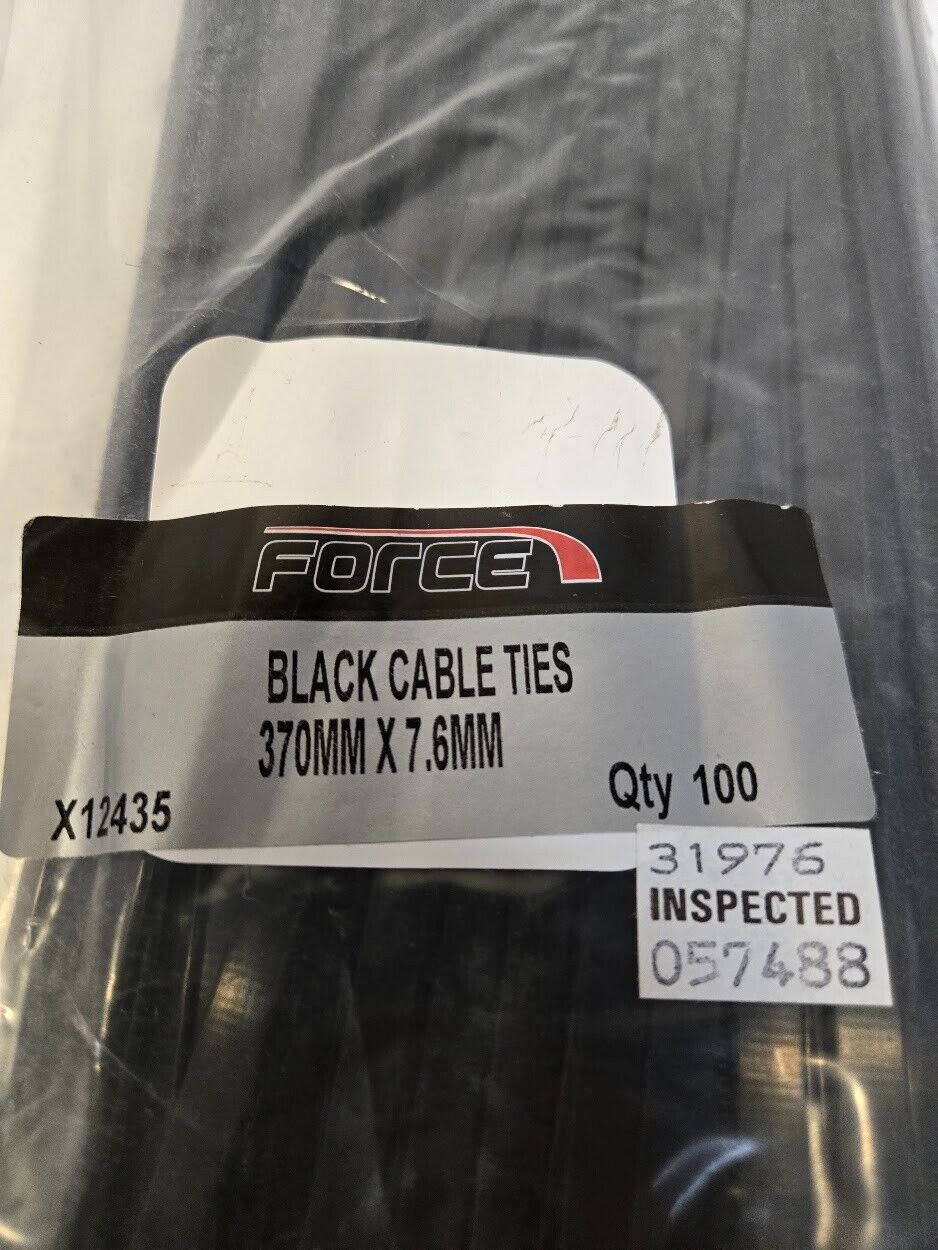 3 Quantity of Force X12435 Black Cable Ties 370x7.6mm Packs of 100 (3 Quantity)