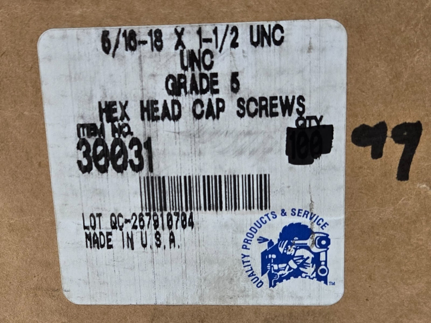 99 Quantity of 5/16-18 x 1-1/2 UNC Grade 5 Hex Cap Screws | 30031 (99 Quantity)