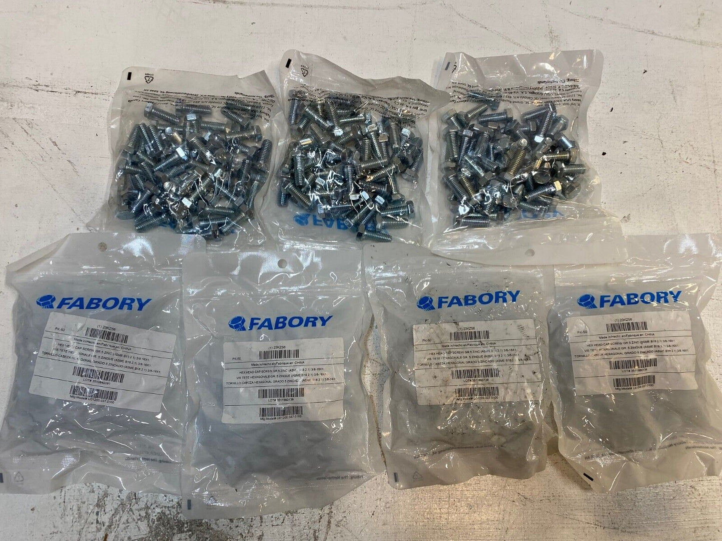 7 Bags of 50 Each of 23KZ56 Hex Head Cap Screws Grade 5 Zinc (350 Quantity)