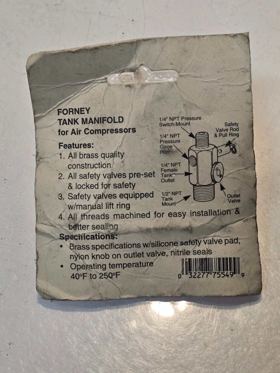 Forney Tank Manifold for Air Compressors 75549 | 032277755499 | 1/2" Tank Mount