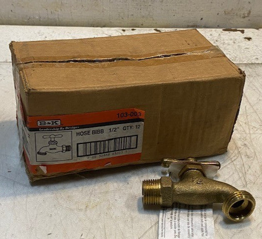 12 Quantity of B&K 103-003 Brass Hose Bibb Valves 1/2" MPT (12 Quantity)