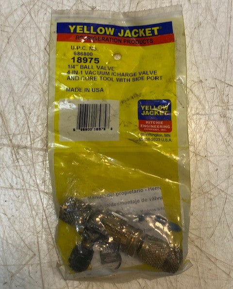 Yellow Jacket 18975 | 1/4" 4-In-1 Vacuum/Charge Valve & Core Tool w/ Side Port