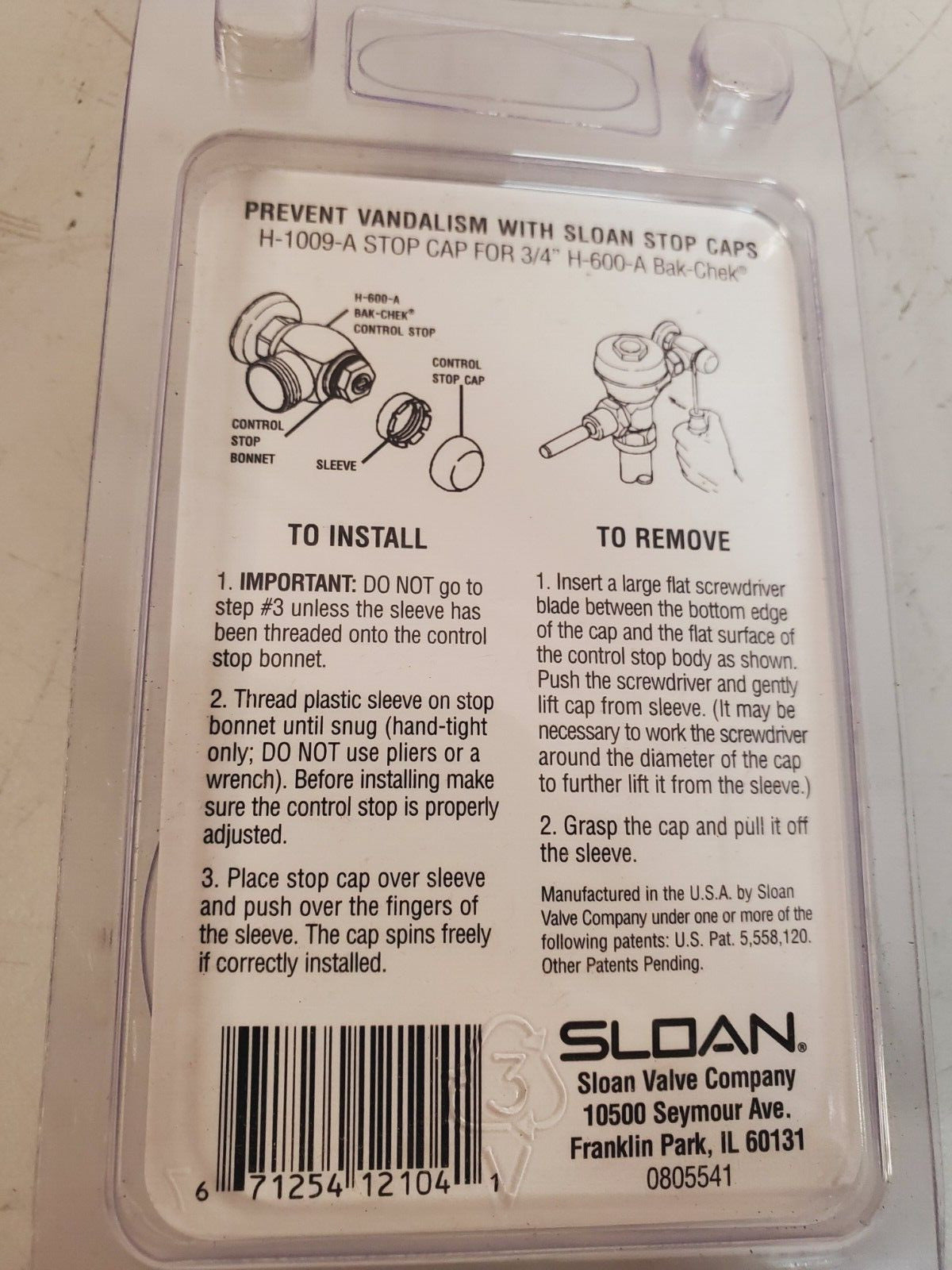 3 Quantity of Sloan Stop Caps H-1009-A (3 Qty)