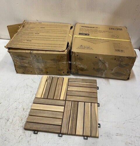 2 Qty of Pack of 10 Acacia Hardwood Interlocking Patio Tiles 12"x12" (20 Total)