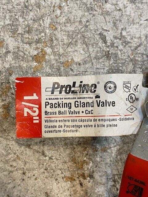 4 Qty of ProLine 1/2" Brass Packing Gland Ball Valve 107-843NL (4 Qty)