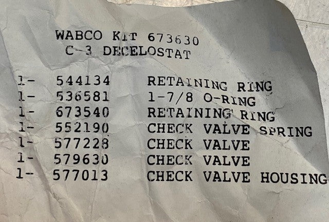 3 Quantity of Wabco 673630 Check Valve C-3 Decelostat Kit (3 Quantity)