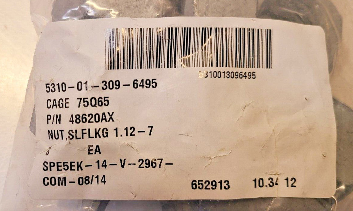 8 Quantity of Lock Nuts SLFLKG 1.12-7 | 48620AX | CAGE 75Q65  (8 Qty)