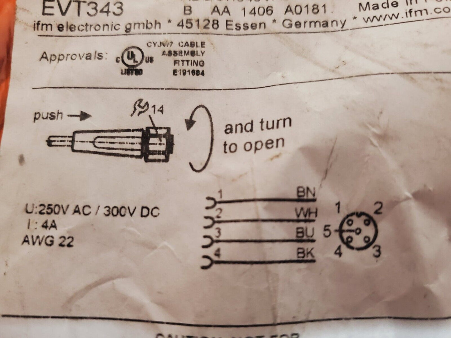 Ecomat 400 | 60m Length Cable EVT343 ADOGH040VAS0060E04 | 250V AC/300V DC 4A