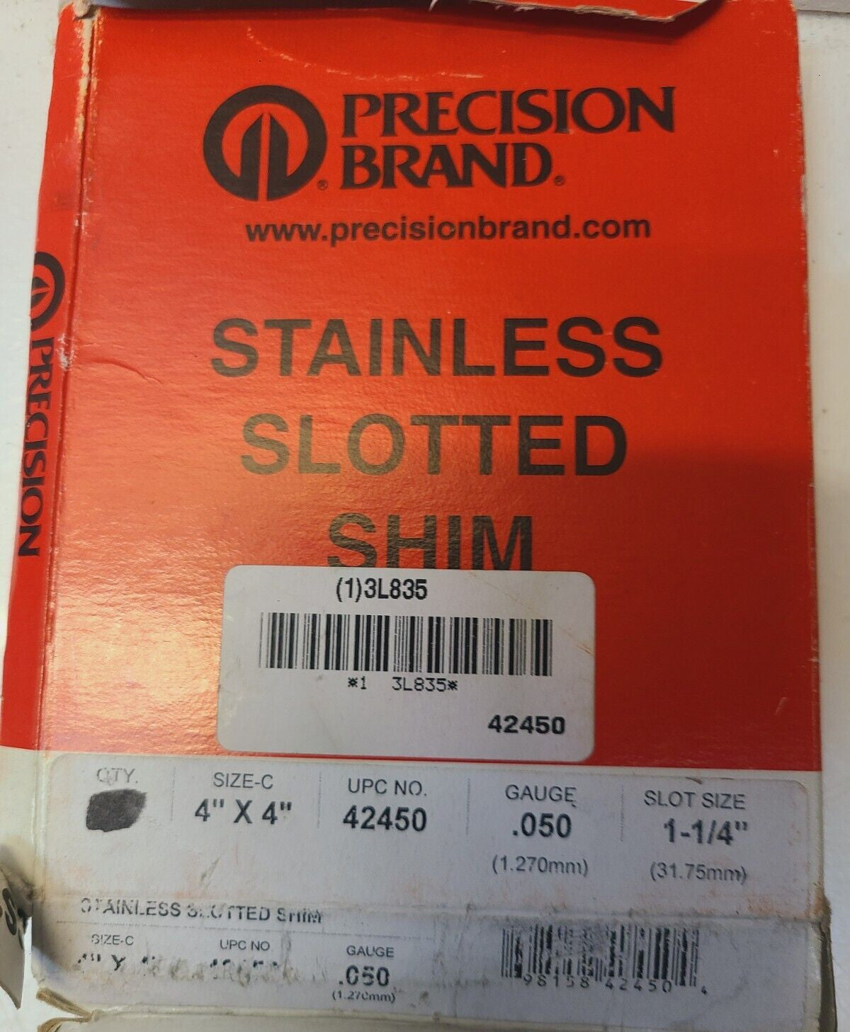 9 Qty of Precision Brand Stainless Slotted Shims 42450 | 3L835 | 4" x 4" (9 Qty)
