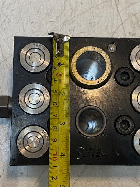 Staubli SPH 08 Hydraulic Manifold Block 5-1/4" Long 4-1/4" Wide 3" Tall