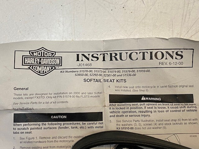 Harley Davidson Softail Seat Strap 51570-00 | J01468 | 6-12-00 | 51572-00