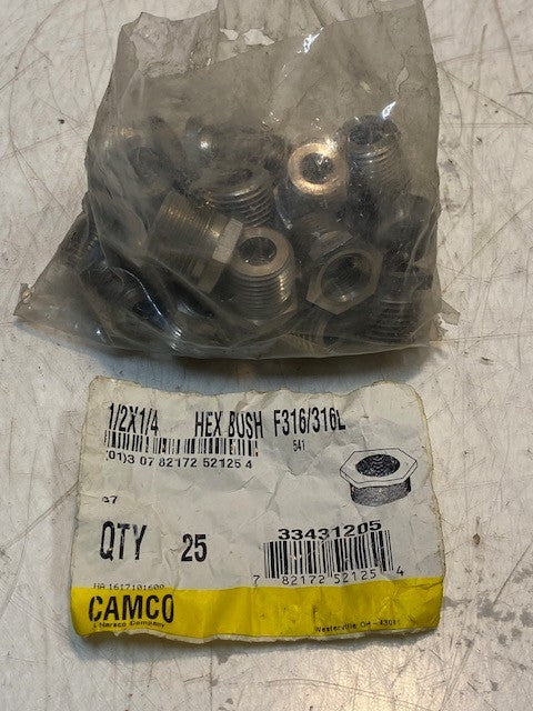 25 Quantity of Camco Hex Bushings F316/316L | 1/2x1/4 (25 Quantity)