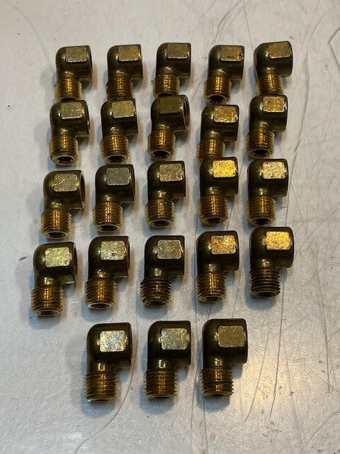23 Qty of 90 Degree Female x Male Elbow Fittings 1-1/8" L 14mm Thread (23 Qty)