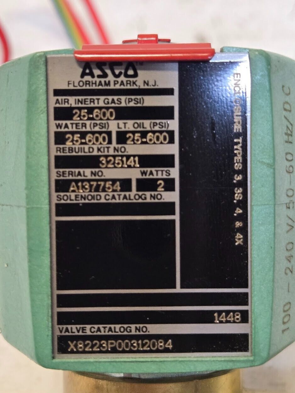 Asco X8223P00312084 Solenoid Valve 2 Way 325141 | A137754 | 25-600 PSI