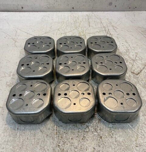 9 Qty of Electrical Ceiling Octagon Steel Silver Boxes 54151-1/2-3/4 (9 Qty)