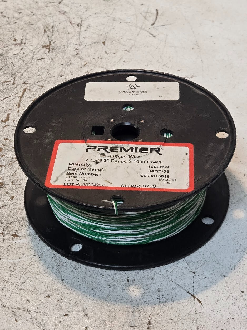 Premier Jumper Wire 2 Conductor 24 Gauge S 1000' Green-White | 0000015516