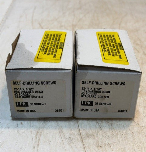 2 Boxes of 50 Self-Drilling Screws 12-14 x 1-1/2" Hex Washer Heads (100 Total)