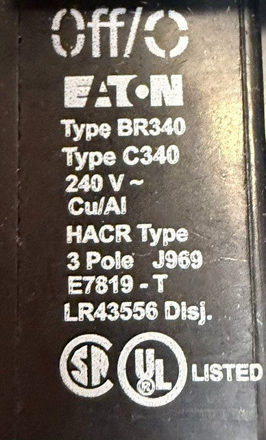 Eaton BR340, Overload Protection 3 Pole *Damaged See Pictures & Untested*
