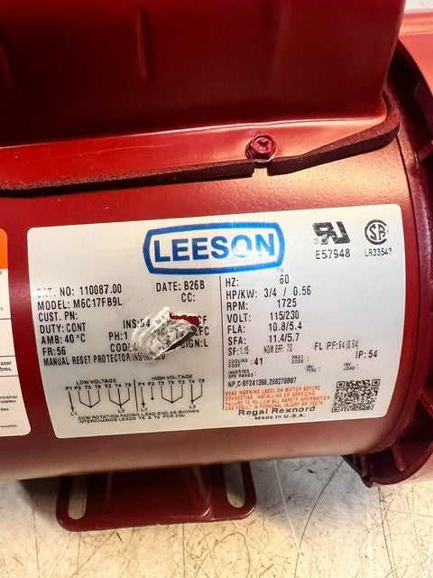 Leeson Farm Duty Electric Motor 110087.00 | 3/4 HP 1725 RPM Single Phase