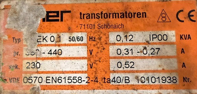 Ulmer Transformatoren Single-Phase Control Isolating Transformer 71101 UNTESTED
