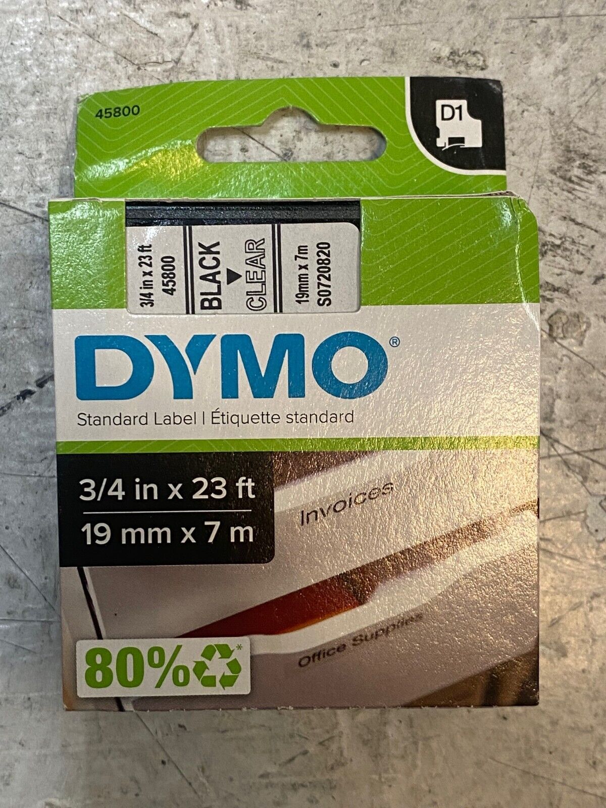 5 Dymo D1 Polyester Label Tape Black on Clear 3/4in x 23ft (5 Quantity)