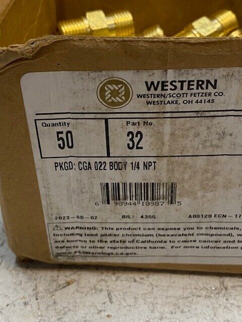 Box of 50 Qty of Western/Scott Fetzer Co. CGA 022 Body 1/4 NPT