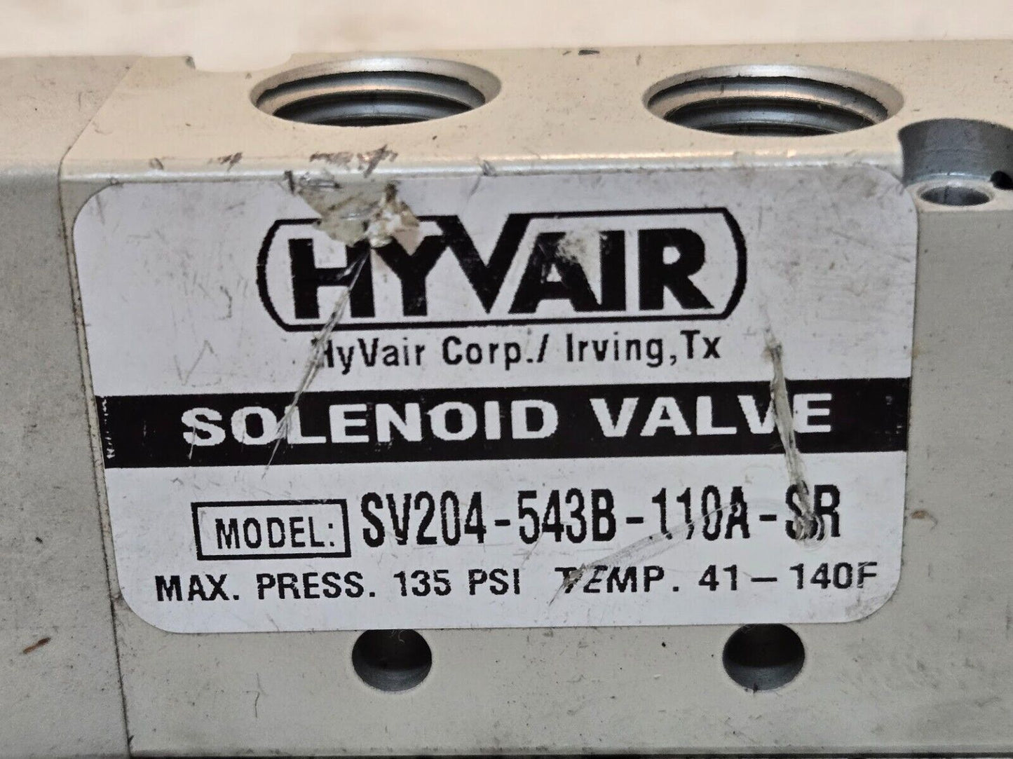 Hyvair Solenoid Valve SV204-543B-110A-SR | Max Pressure 135 PSI Temp 41-140 F