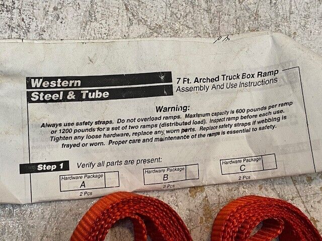 Two 5ft Red Ropes for Western Steel & Tube 7ft Arched Truck Box Ramp Assembly