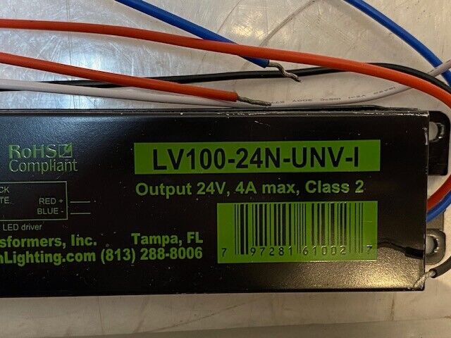 Hatch Constant Voltage Output LED Driver LV100-24N-UNV-I, 24V, 4A Max, Class 2