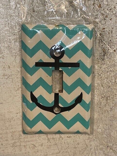 2 Quantity of Light Switch Plates Teal & White Chevron & Anchor 72077-1 (2 Qty)