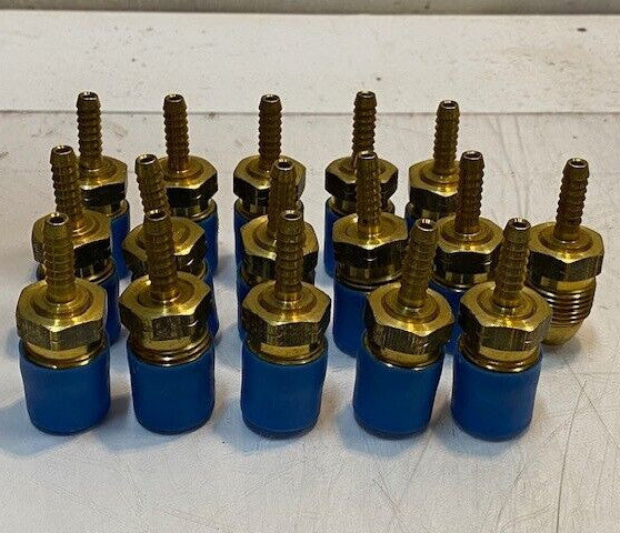 16 Quantity of Brass Hose Barb Fittings 2-3/8" L 22mm Thread 8mm Nose (16 Qty)