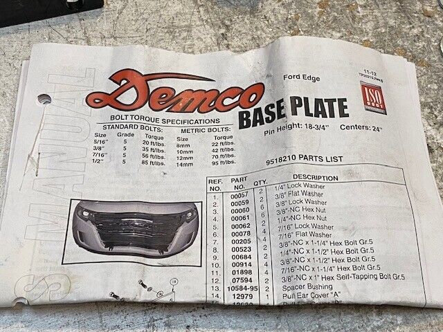 Demco Base Plate Hardware for Ford Edge 9518210