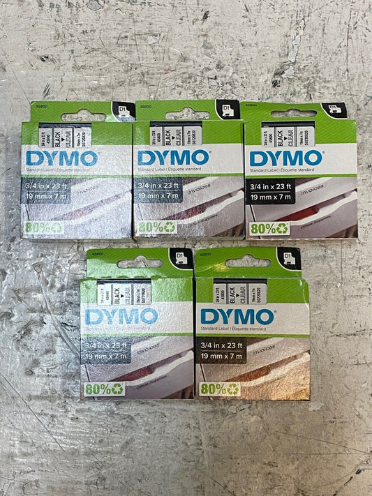 5 Dymo D1 Polyester Label Tape Black on Clear 3/4in x 23ft (5 Quantity)