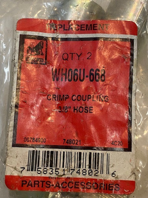 Bag of 2 Wisco WH06U-668 Crimp Hydraulic Fitting Couplings 3/8" Hose