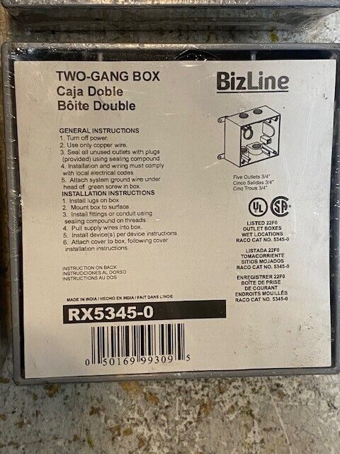 8 Quantity of BizLine Two-Gang Boxes RX5345-0 (8 Quantity)