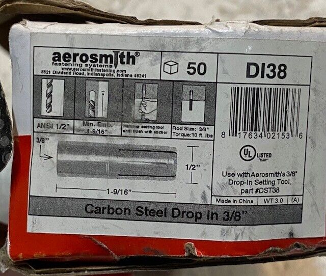 46 Quantity of Aerosmith DI38 Carbon Steel Drop-Ins 3/8" DST38 (46 Quantity)