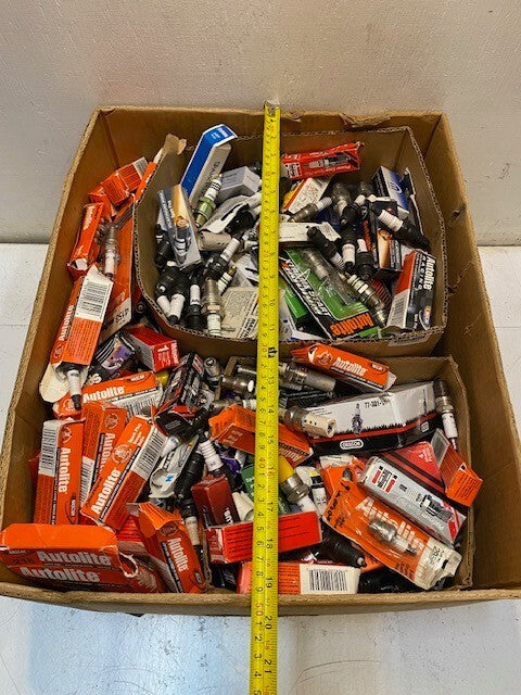 50lb Box of a Variety of Laser, Autolite, Bosch, SpitFire, Mopar Spark Plugs