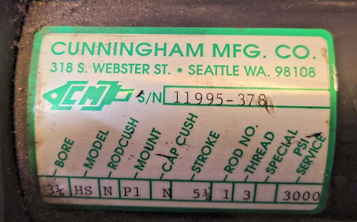 Cunningham Hydraulic Cylinder S/N 11995-378 | MP15711 | 2506