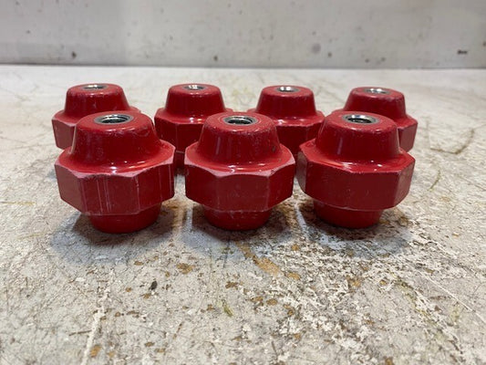 7 Quantity of Red Octogonal Insulators 11mm Bore 51mm OD 51mm Tall (7 Quantity)