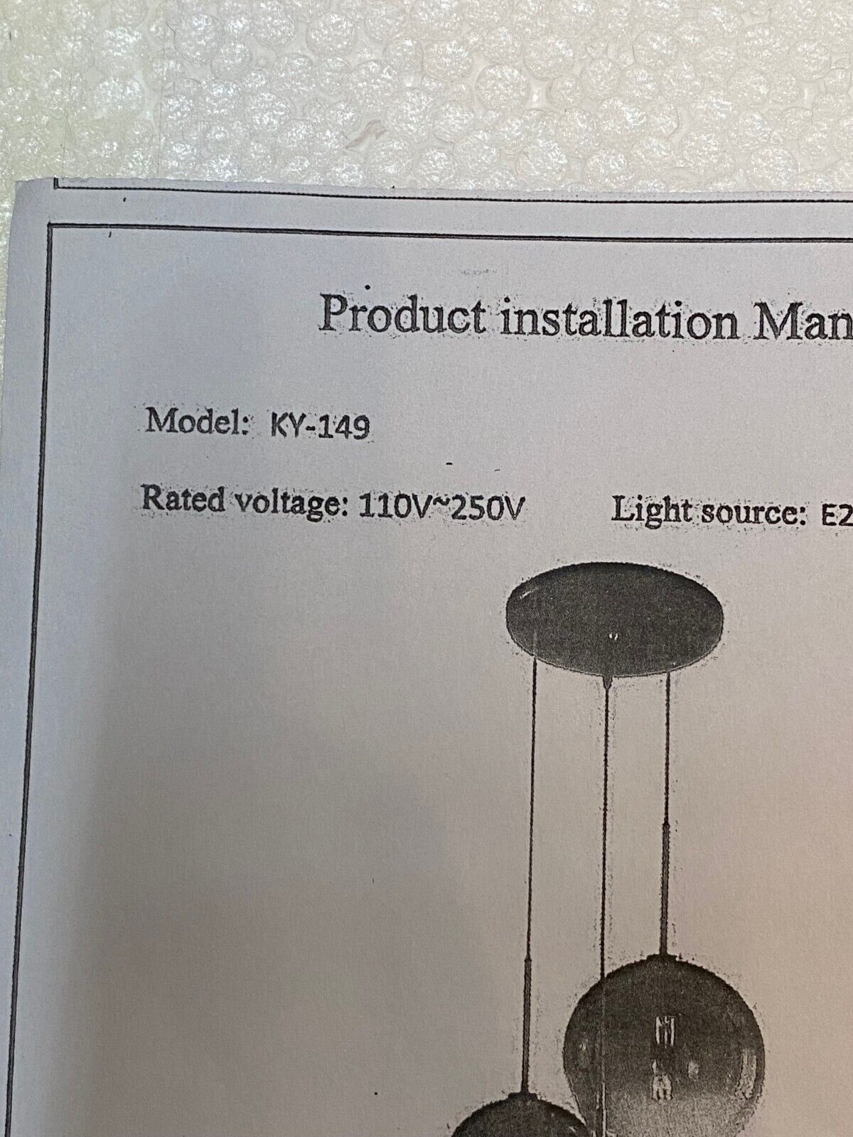 KY-149 Gold Light Fixture with Three 7" Balls 110-250V E27/E26 60W