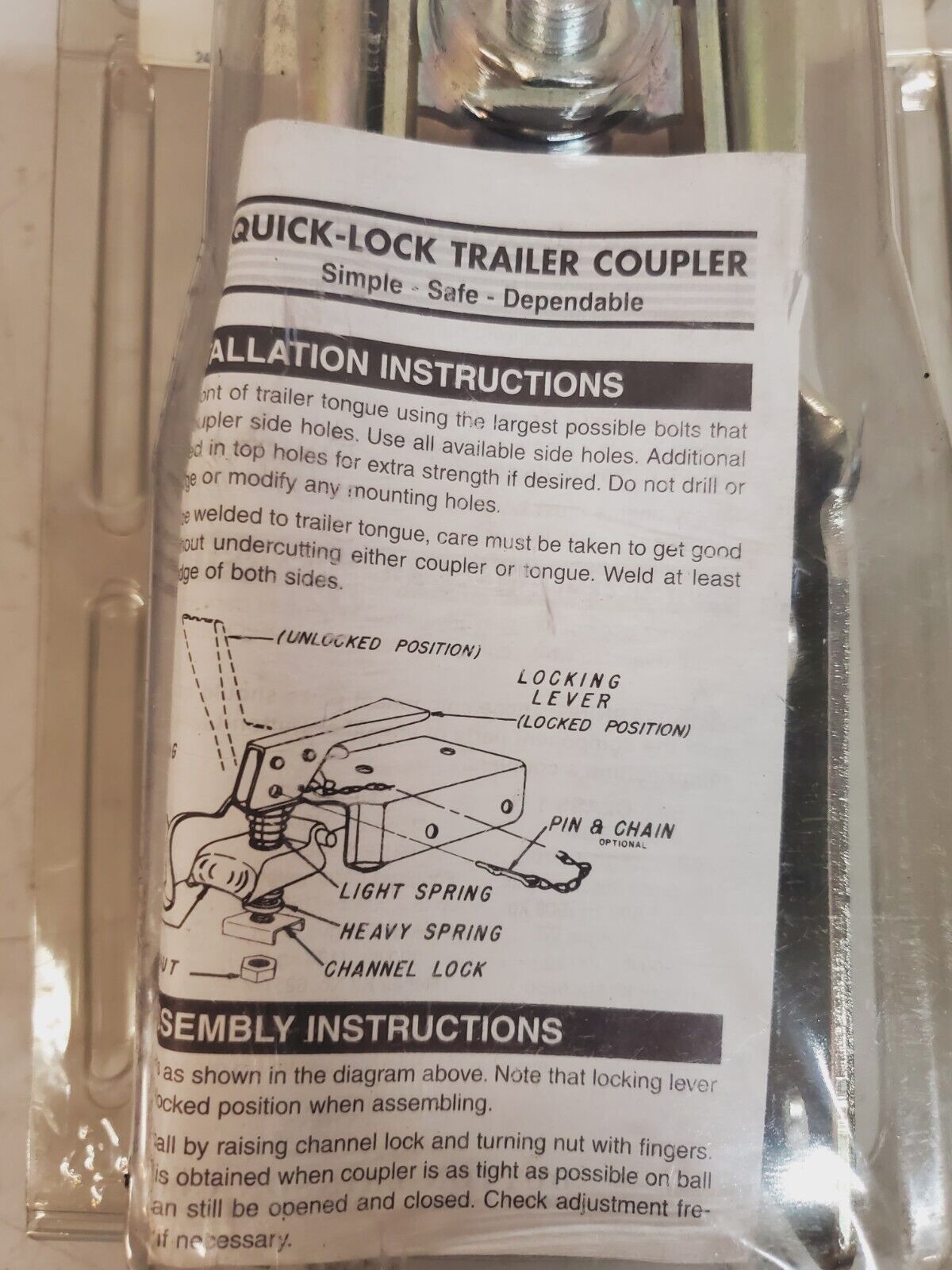 Valley Quick-Lock Trailer Coupler 5421 Class I Gross Loads 2000Lb Tongue 200Lb