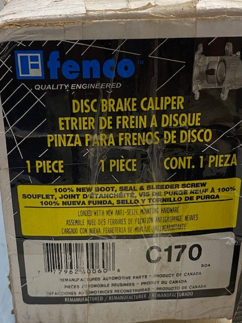 Fenco Disc Brake Cast Iron Caliper & Bracket C170 Remanufactured