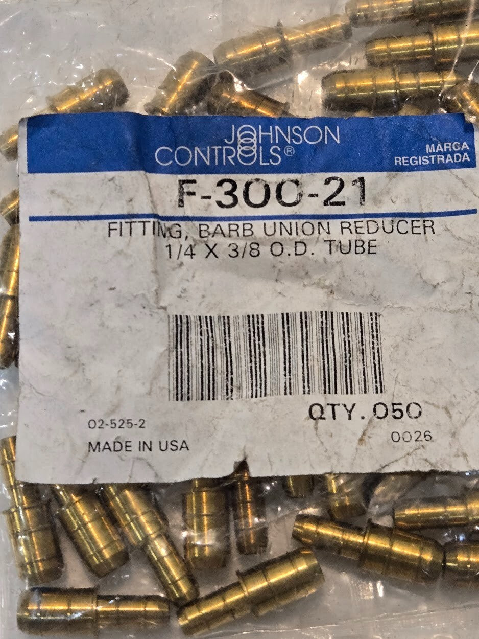 Pack of 50 Johnson Controls F-300-21 Barb Union Reducer 1/4"x3/8" Tube 02-525-2