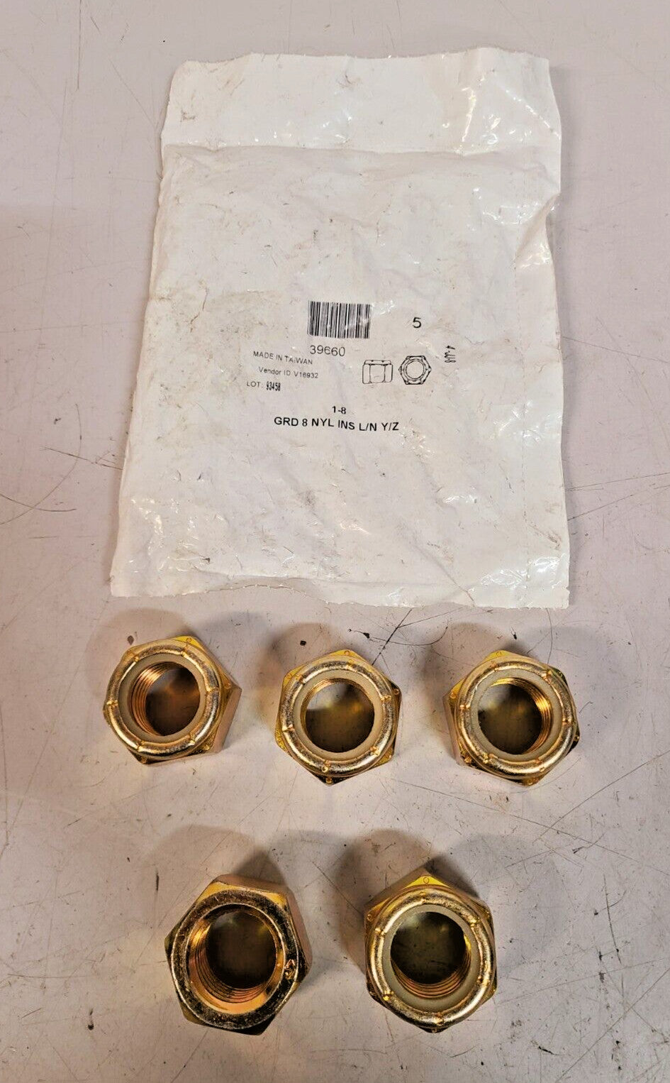 5 Quantity of Hex Lock Nuts Grade 8 NYL INS L/N Y/Z 39660 (5 Qty)